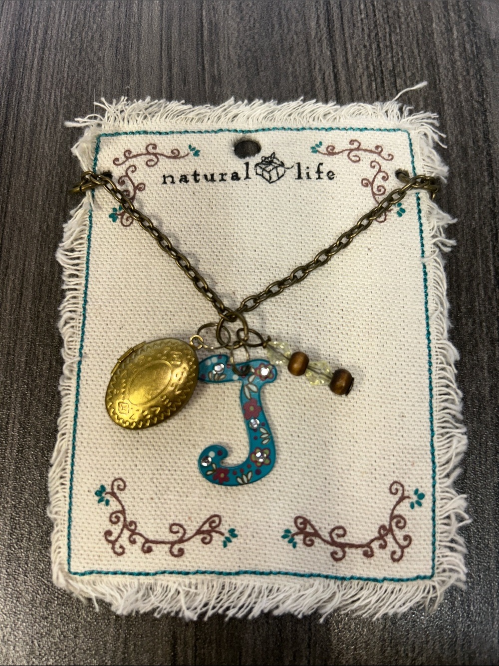 NATURAL LIFE Turquoise Floral 'J' Charm Necklace with Gold Accents